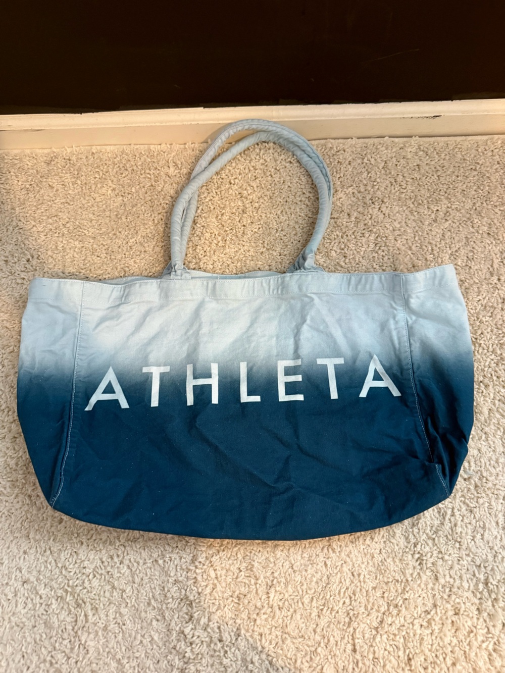 Athleta Gradient Blue Ombre Canvas Tote workout gym bag